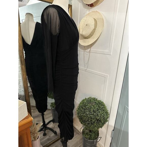 FUZZI Jean Paul Gaultier Mesh V-neck Long Sleeve Ruched Midi Dress - Picture 3 of 7